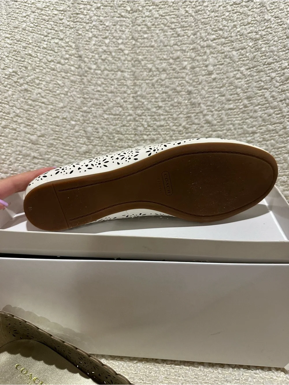 Coach White Laser-Cut Scalloped Ballet Flats